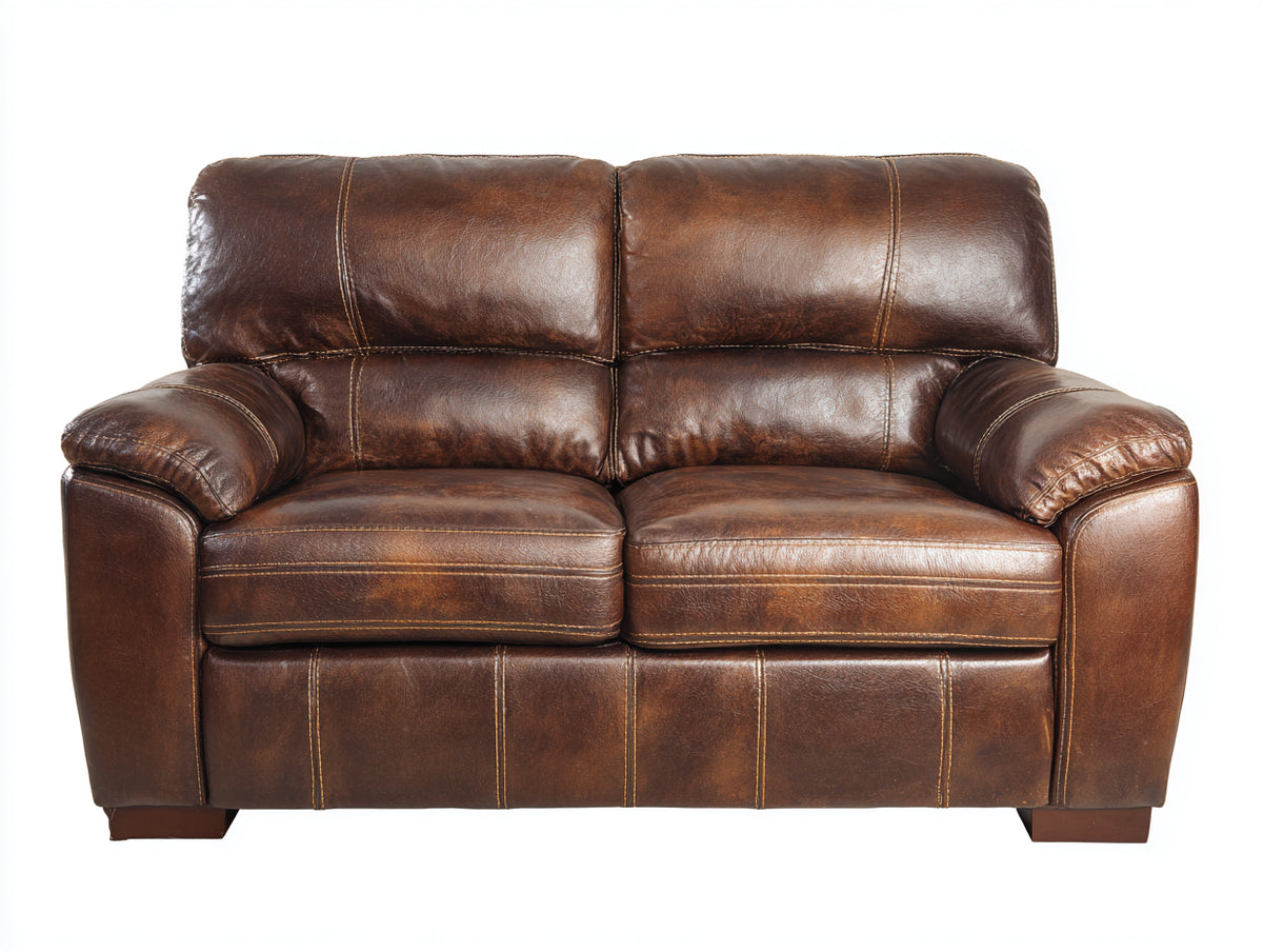 Zweisitzer Sofa aus Kunstleder 180 x 90 x 85 cm - Braun - klassisches Ledersofa für Wohnzimmer