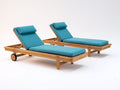Sonnenliege Holz 200x70x38 cm - Naturholz-Türkis - 2er Set Sonnenliegen mit verstellbarer Rückenlehne Kopfkissen und Rollen