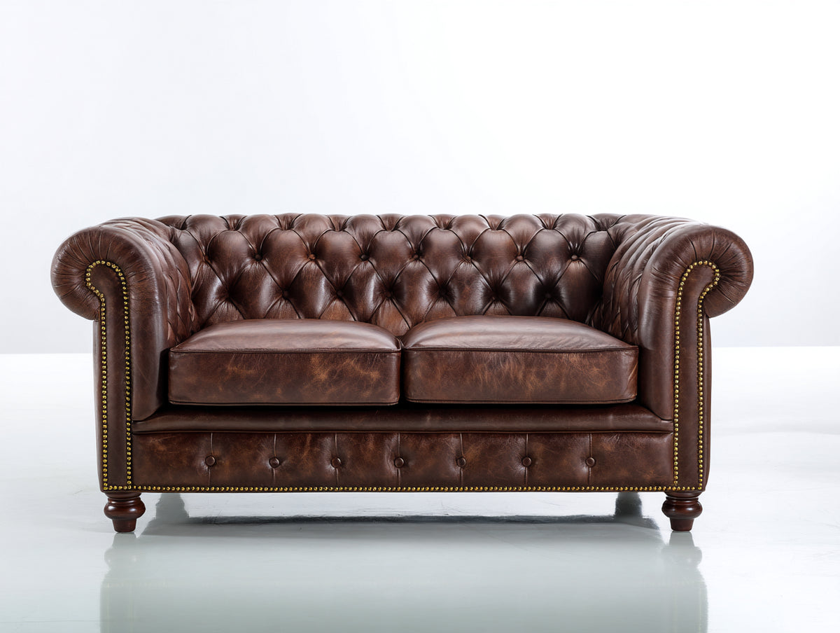 Zweisitzer Sofa Leder 178x88x78 cm - Dunkelbraun - Chesterfield Sofa mit Knopfheftung und gerollten Armlehnen