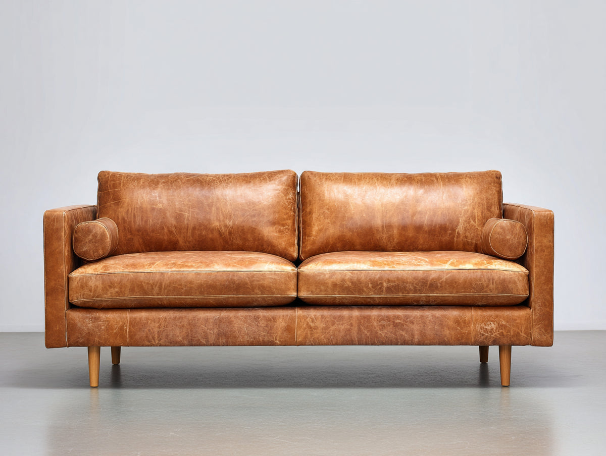 Zweisitzer Sofa 210x90x85 cm - Echtleder Bezug - braun - modernes Design für Wohnzimmer