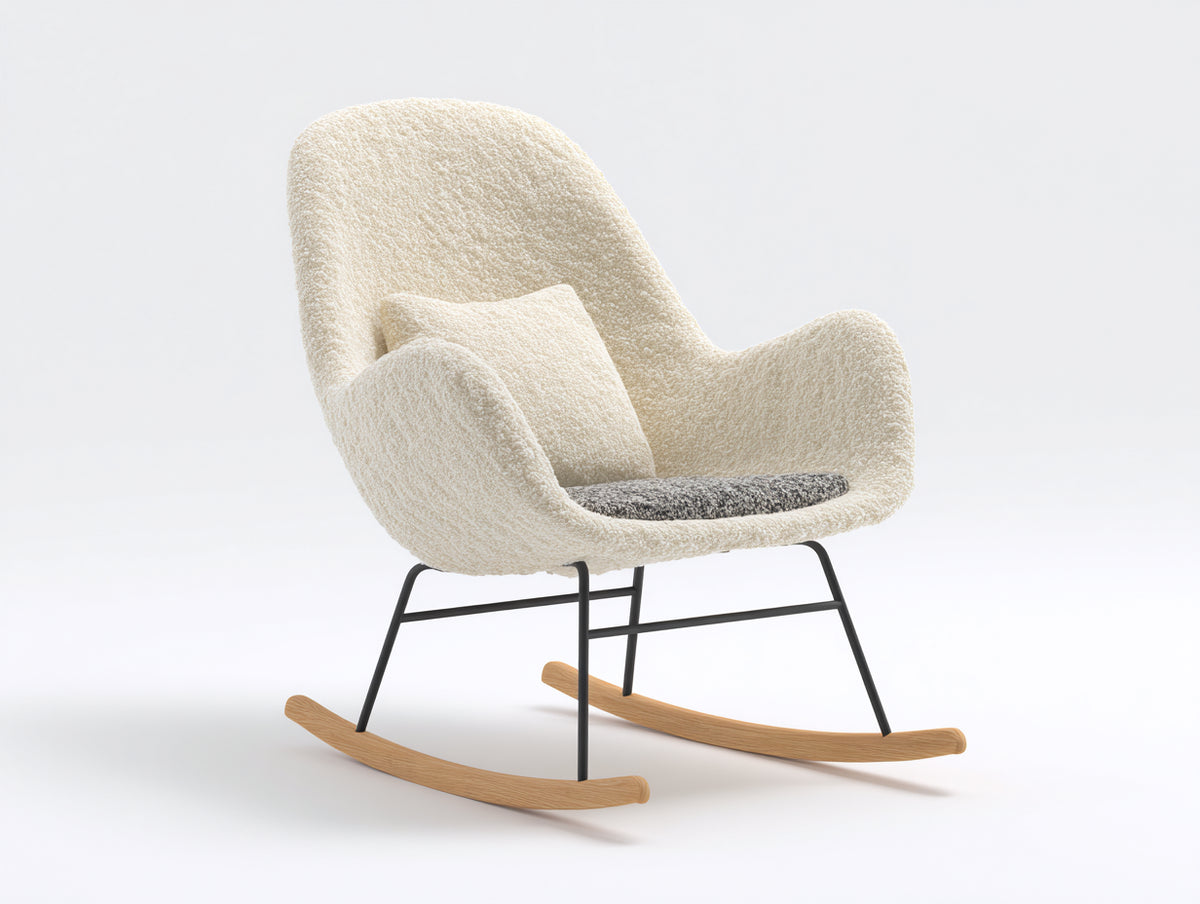 Schaukelstuhl 75x85x95 cm - Bouclé Stoff und Metallgestell - cremefarben - modernes Design für Wohnzimmer