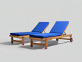 Sonnenliege Teakholz 200x70x35 cm Naturfarben - Verstellbare Gartenliege mit blauer Auflage für Terrasse und Außenbereich