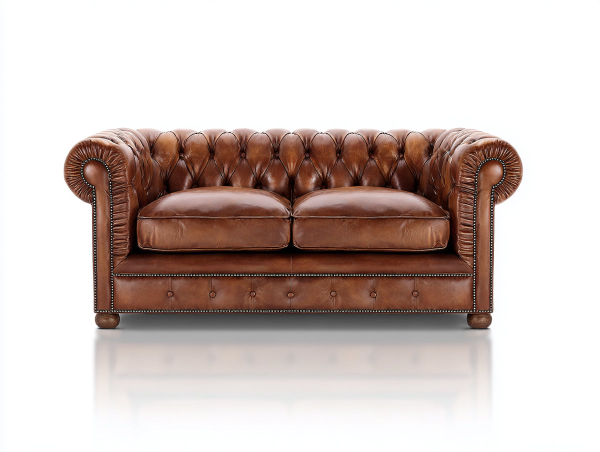 Zweisitzer Sofa Echtleder 180x90x80 cm Braun - Chesterfield Design mit Polsterung