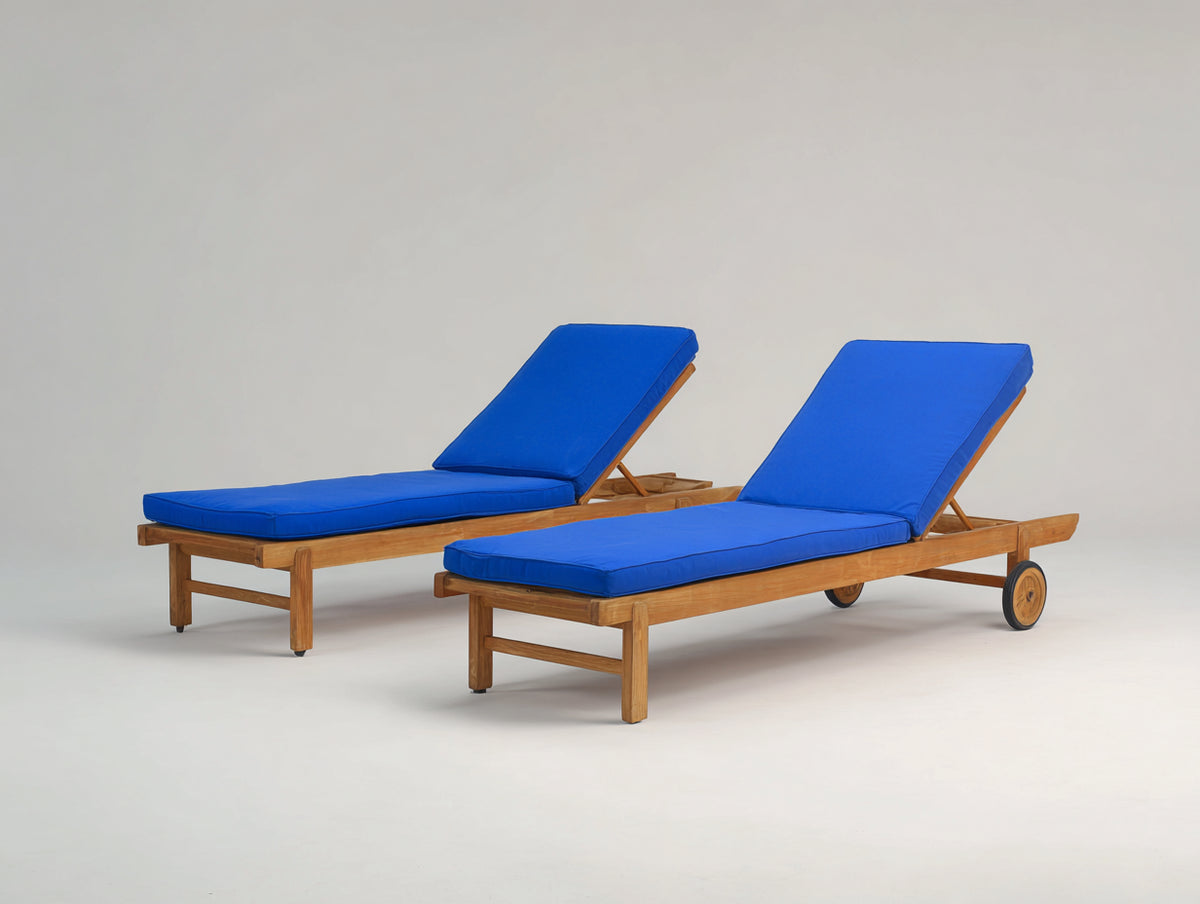 Sonnenliege Massivholz 200 x 70 x 35 cm - Blau und Naturholz Farbe - Verstellbare Gartenliege mit modernem Design