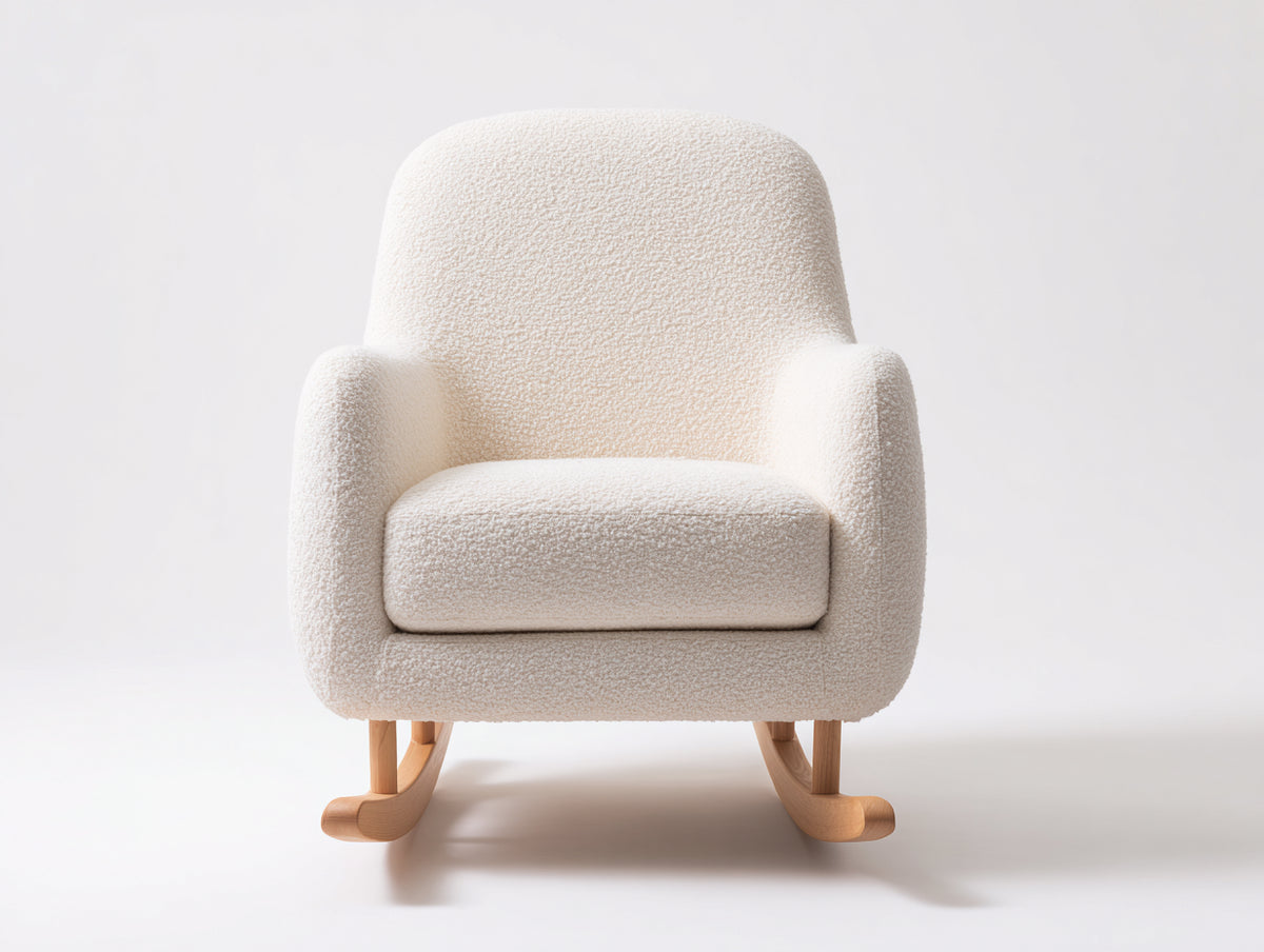 Schaukelstuhl 78x85x95 cm - Bouclé Stoff und Holzgestell - cremefarben - moderner Stil für Wohnzimmer
