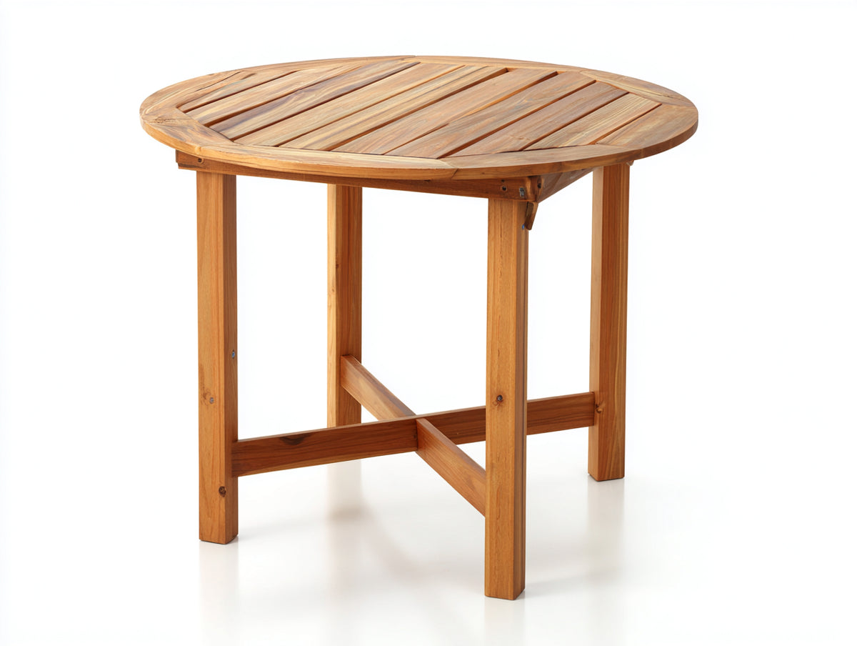 Gartentisch Massivholz rund 120 x 120 x 75 cm - Naturholz Farbe - Klassisches Design für Garten Terrasse und Außenbereich