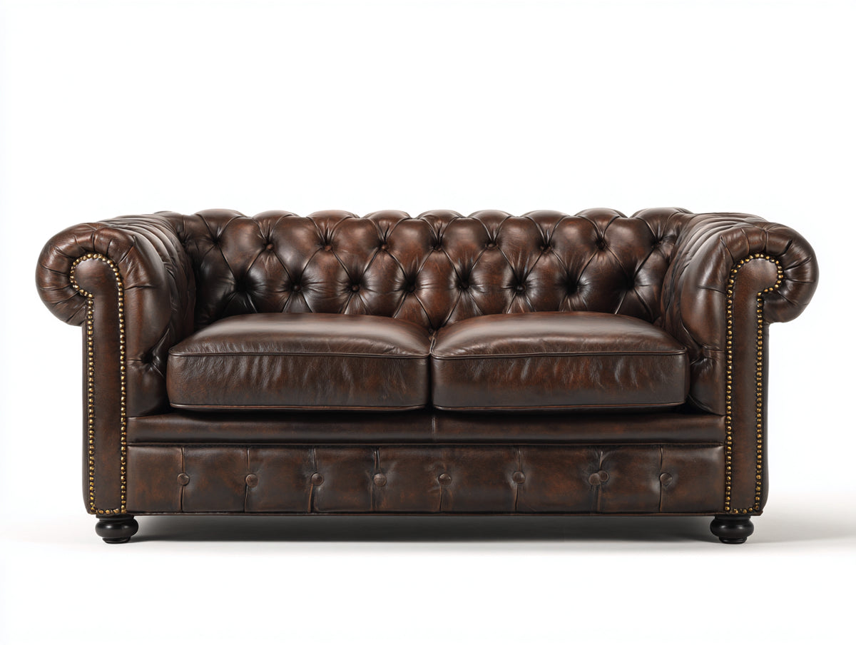 Zweisitzer Sofa aus Leder 210x95x85 cm - Dunkelbraun - Chesterfield Design für Wohnzimmer
