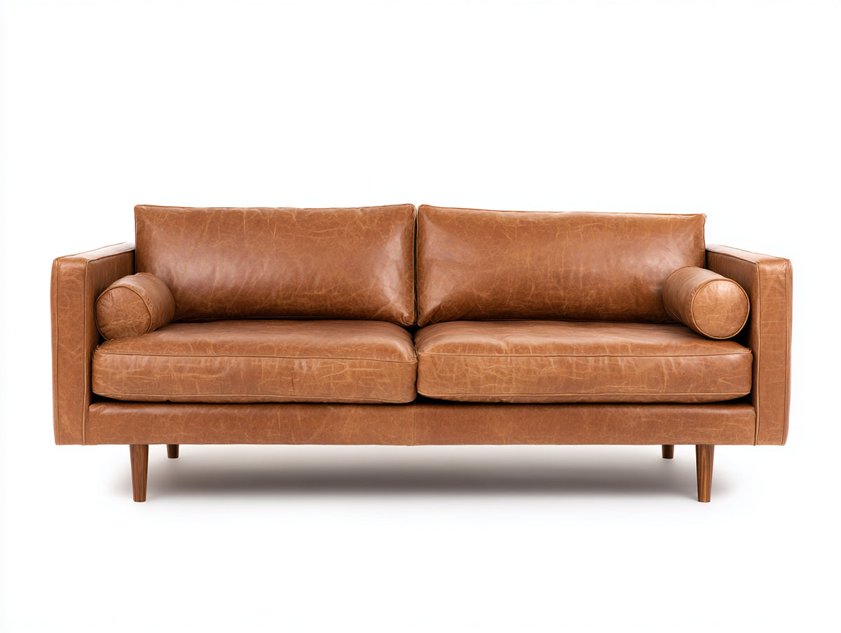 Zweisitzer Sofa Echtleder 210x95x85 cm Hellbraun - Modernes Design mit gepolsterter Sitzfläche