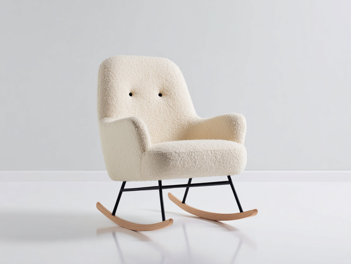 Schaukelstuhl 82x90x92 cm - Bouclé Stoff und Metallgestell - cremefarben - moderner Stil für Wohnzimmer