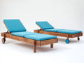 Sonnenliege Holz 200x70x38 cm - Naturholz-Türkis - 2er Set Sonnenliegen mit verstellbarer Rückenlehne und Rollen