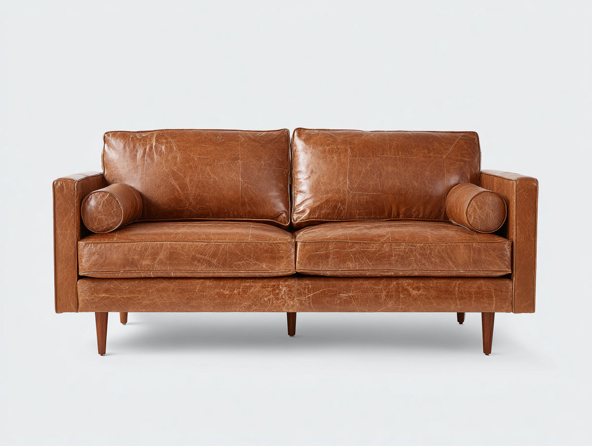 Zweisitzer Sofa aus Leder 190x90x85 cm - Cognacbraun - modernes Design für Wohnzimmer