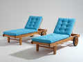 Sonnenliege Holz 200x70x38 cm - Naturholz-Türkis - 2er Set Sonnenliegen mit verstellbarer Rückenlehne gepolsterter Liegefläche und Rollen