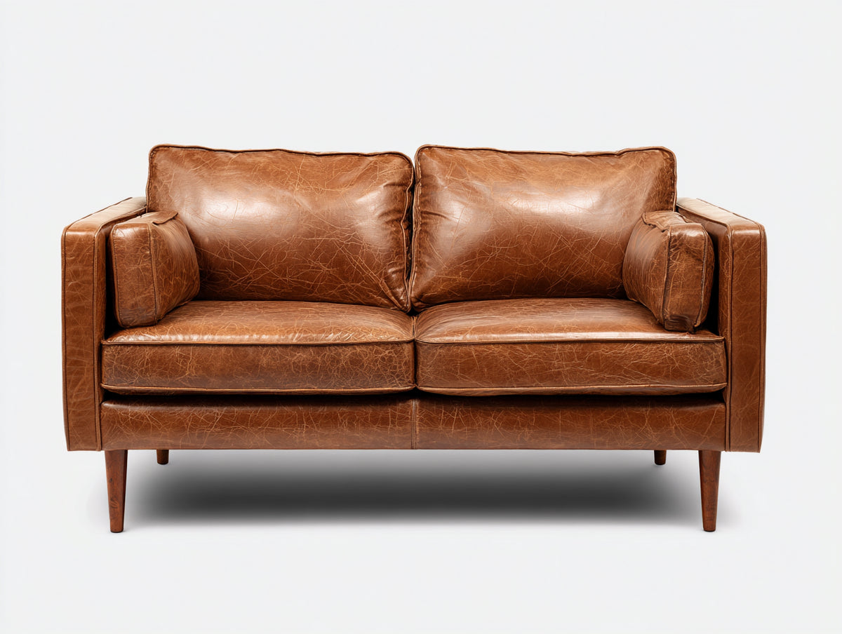 Zweisitzer Sofa Echtleder 190x90x85 cm Braun - Skandinavisches Design mit komfortabler Polsterung