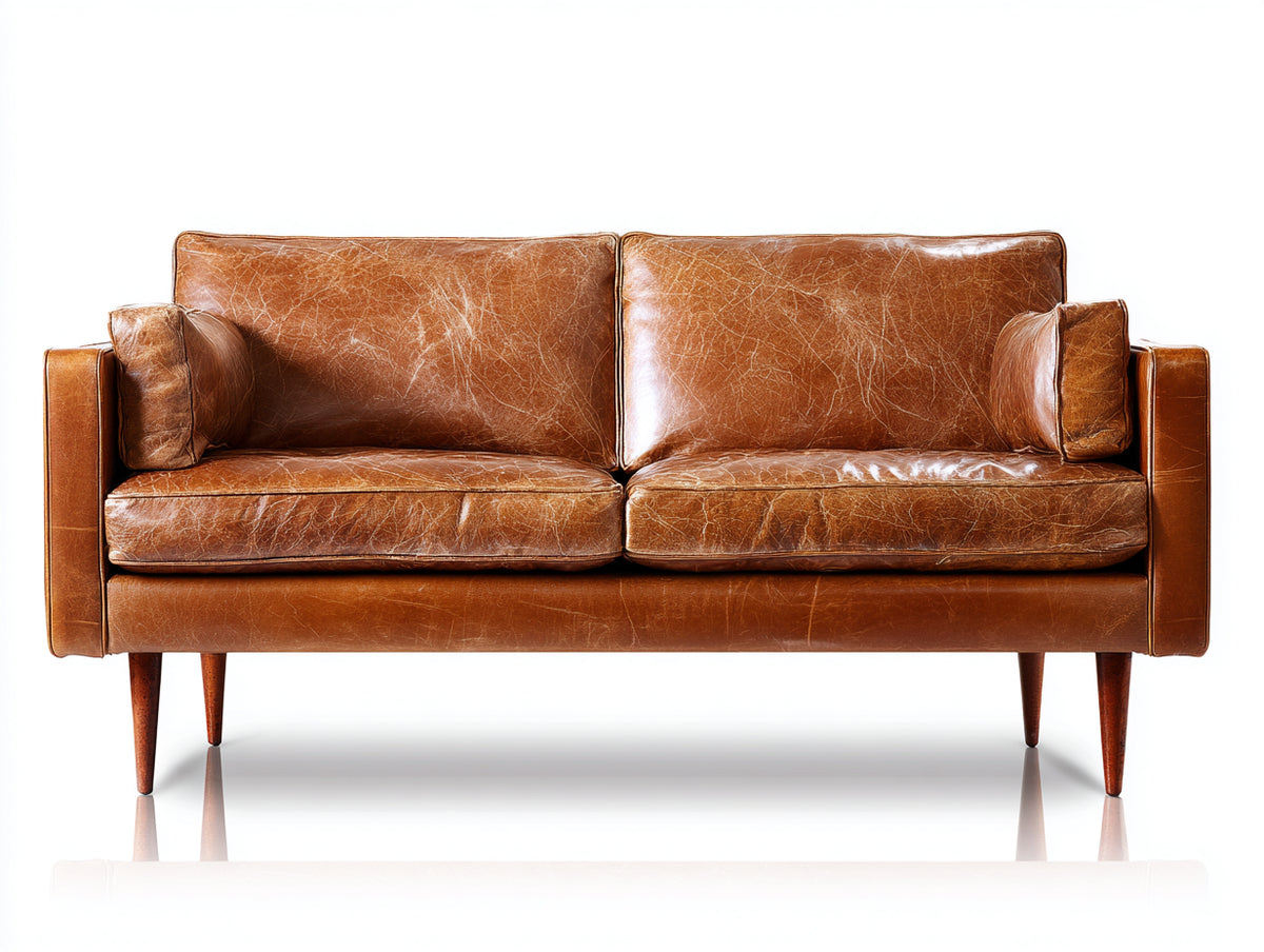 Zweisitzer Sofa 220x92x86 cm - Echtleder Bezug - cognacbraun - klassisches Wohnzimmer Design