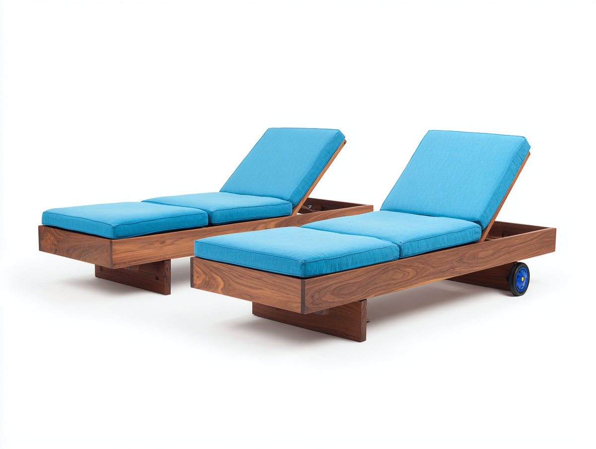 Sonnenliege 200x70x35 cm - Massivholz mit Auflage - blau - modernes Outdoor Design