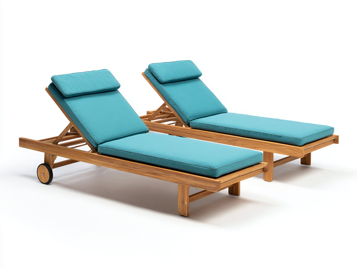 Sonnenliege Massivholz 200 x 70 x 35 cm - Türkis und Naturholz Farbe - Verstellbare Gartenliege mit modernem Design