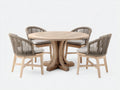 Garten Essgarnituren Holz und Geflecht 130x130x76 cm - Naturholz-Taupe-Beige - 5-teiliges Garten Essset mit rundem Tisch und 4 Armlehnstühlen