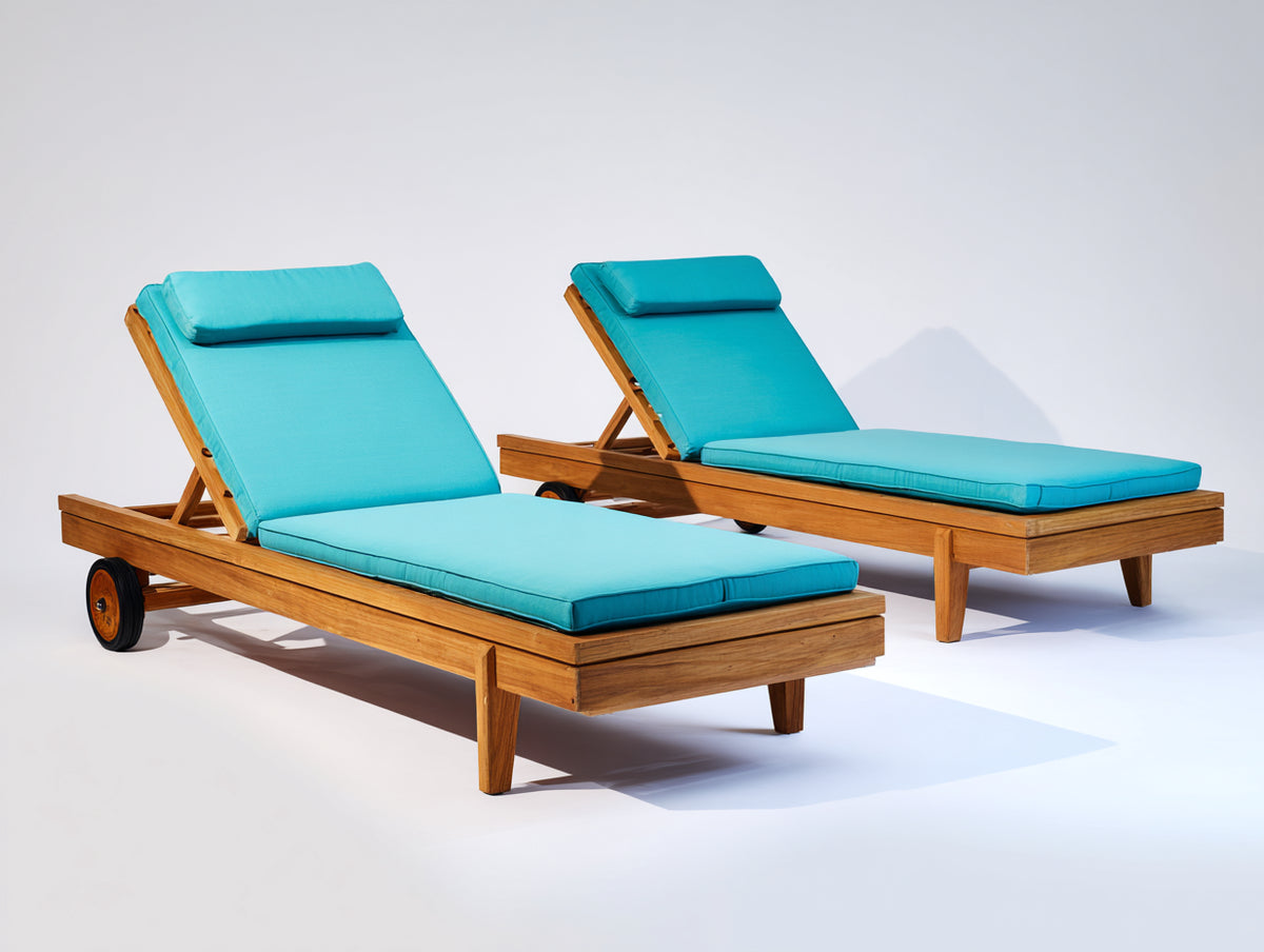 Sonnenliege 200x70x35 cm - Massivholz mit Auflage - türkis - modernes Outdoor Design