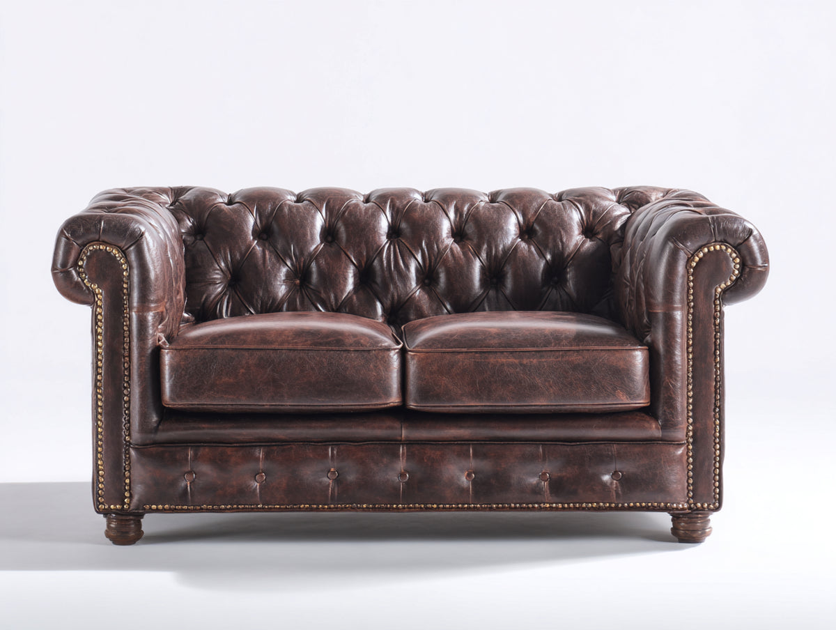 Zweisitzer Sofa aus Kunstleder 190 x 95 x 85 cm - Dunkelbraun - klassisches Wohnzimmer Sofa mit Chesterfield Design