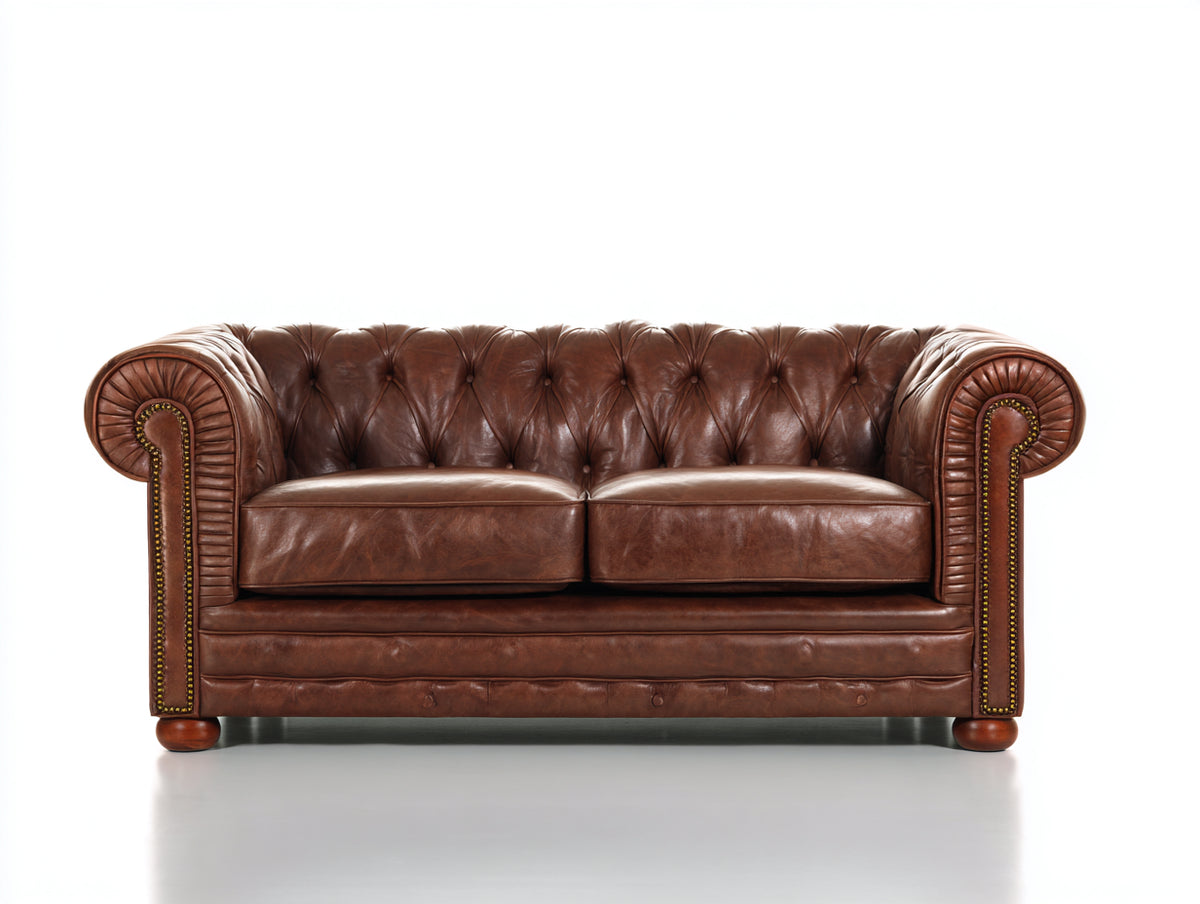 Zweisitzer Sofa Leder 180x90x78 cm - Dunkelbraun - Chesterfield Sofa mit Knopfheftung und gerollten Armlehnen